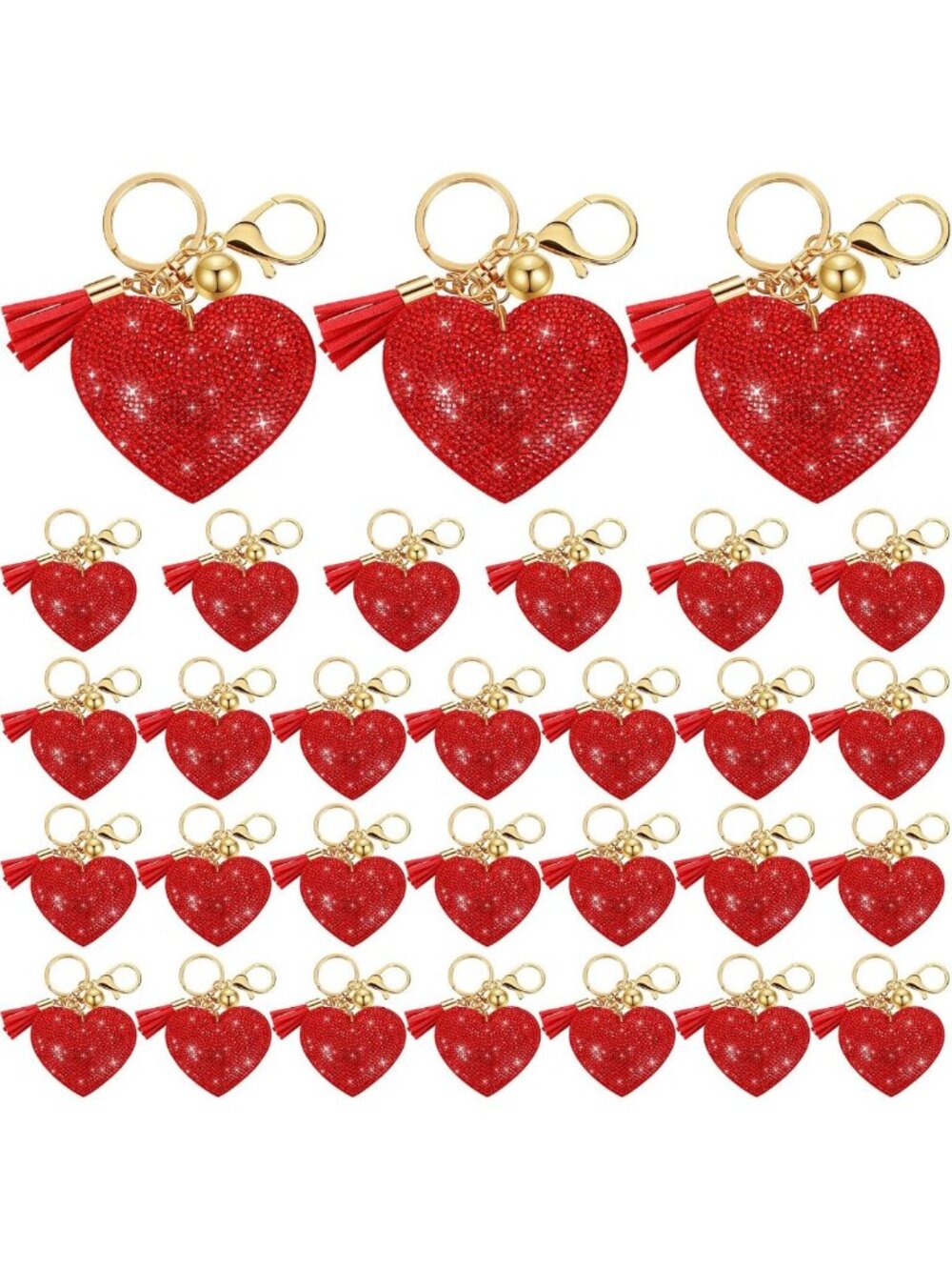 30 Pcs Heart Keychains Set - Glitter Rhinestone Bling Key Rings for Women Gift